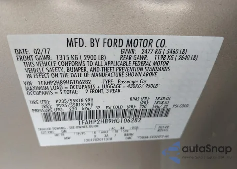 2017 Ford Taurus Sel from USA, damaged, VIN 1FAHP2H89HG106282